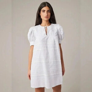 Puff-Sleeve  White A-Line Mini Dress NWT
